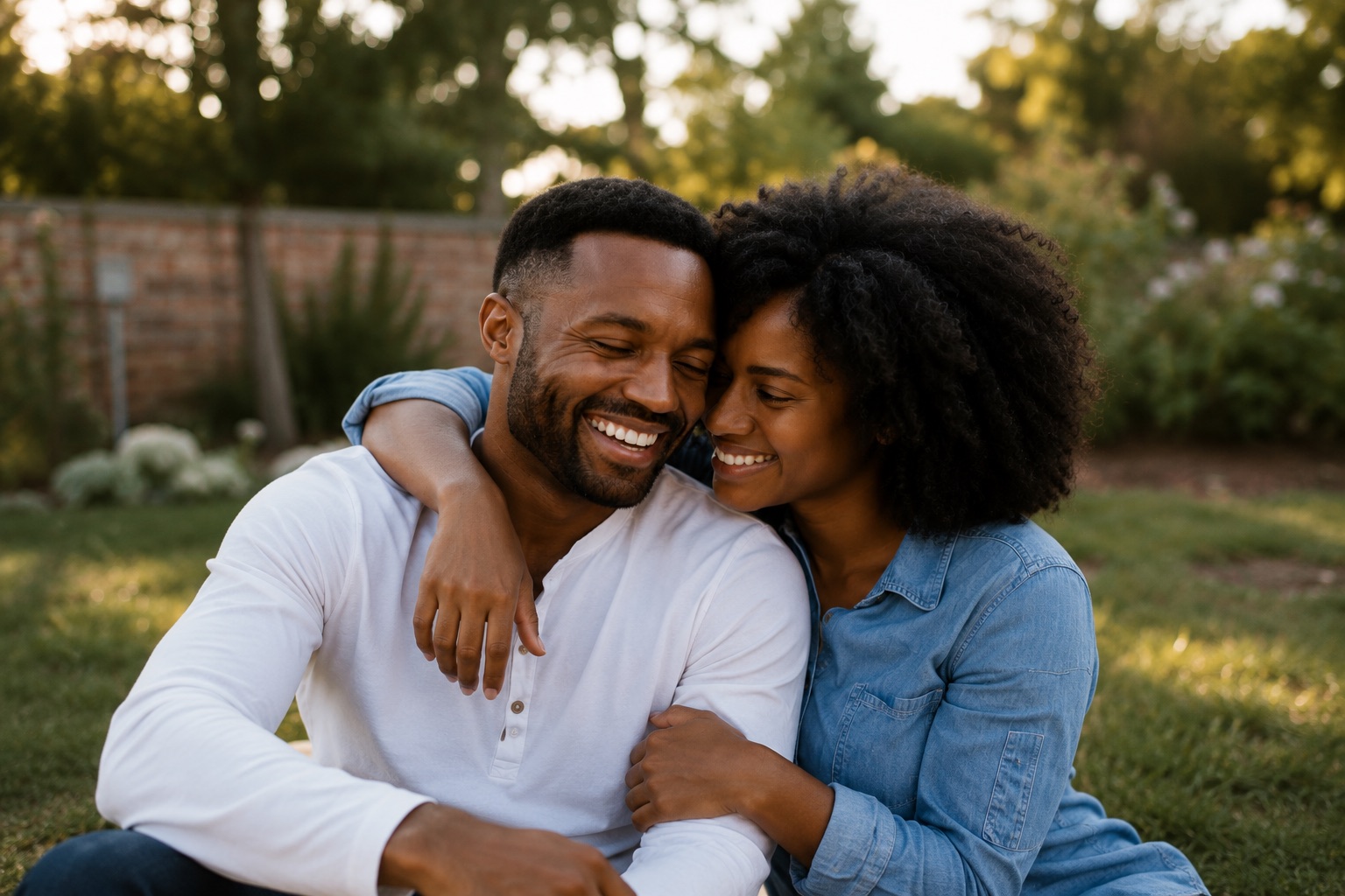 A couple sitting together in a calm moment